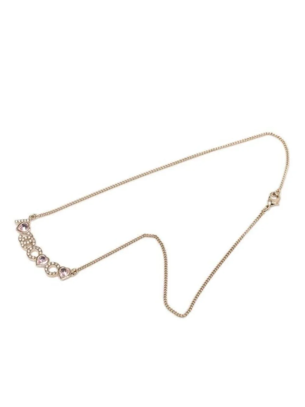 Chanel Heart CC Logo Necklace Gold Plated Rhinestone Bijuu